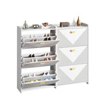 Shoe Cabinet with 6 Drop-Down Doors and Adjustable Width, White MDF