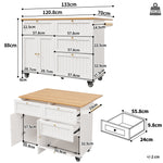 Modern Kitchen Island Extendable Dining Table Storage & Mobile - White
