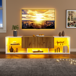 TV Console Cabinet 3-Tier Entertainment Center Glass Shelf 2 Drawers, White