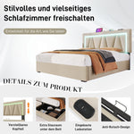 Upholstered Bed 160x200 LED USB-C Storage, Linen