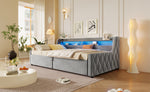 Platform Bed 90x200, Hydraulic Storage & LED, Grey Velvet