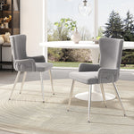 Velvet Dining Chair Set of 4 with Metal Legs Grey