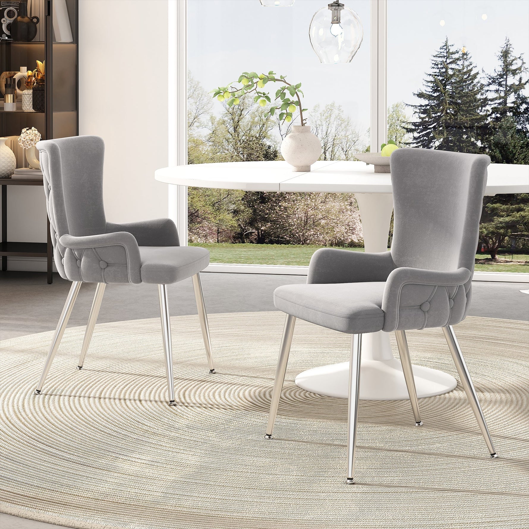 Velvet Dining Chair Set of 4 with Metal Legs Grey
