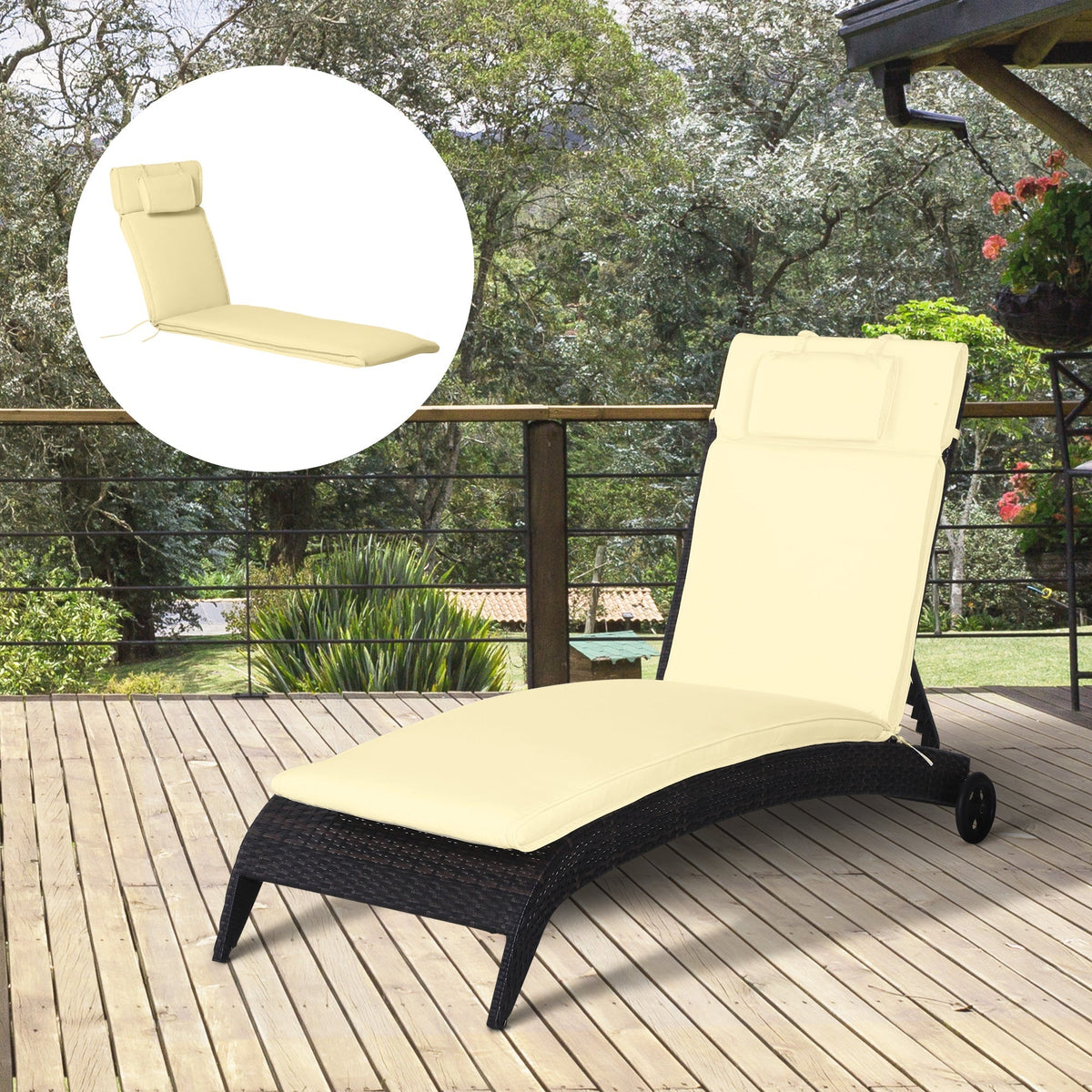 Lounger Cushion, Garden Lounger Upholstery, Polyester Cotton, Cream White