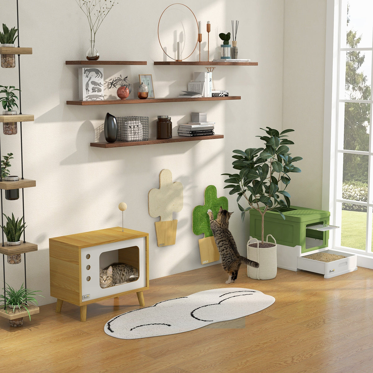 Cat Litter Box, Lid & Bottom Tray, Scoop & Deodorizer, Plastic