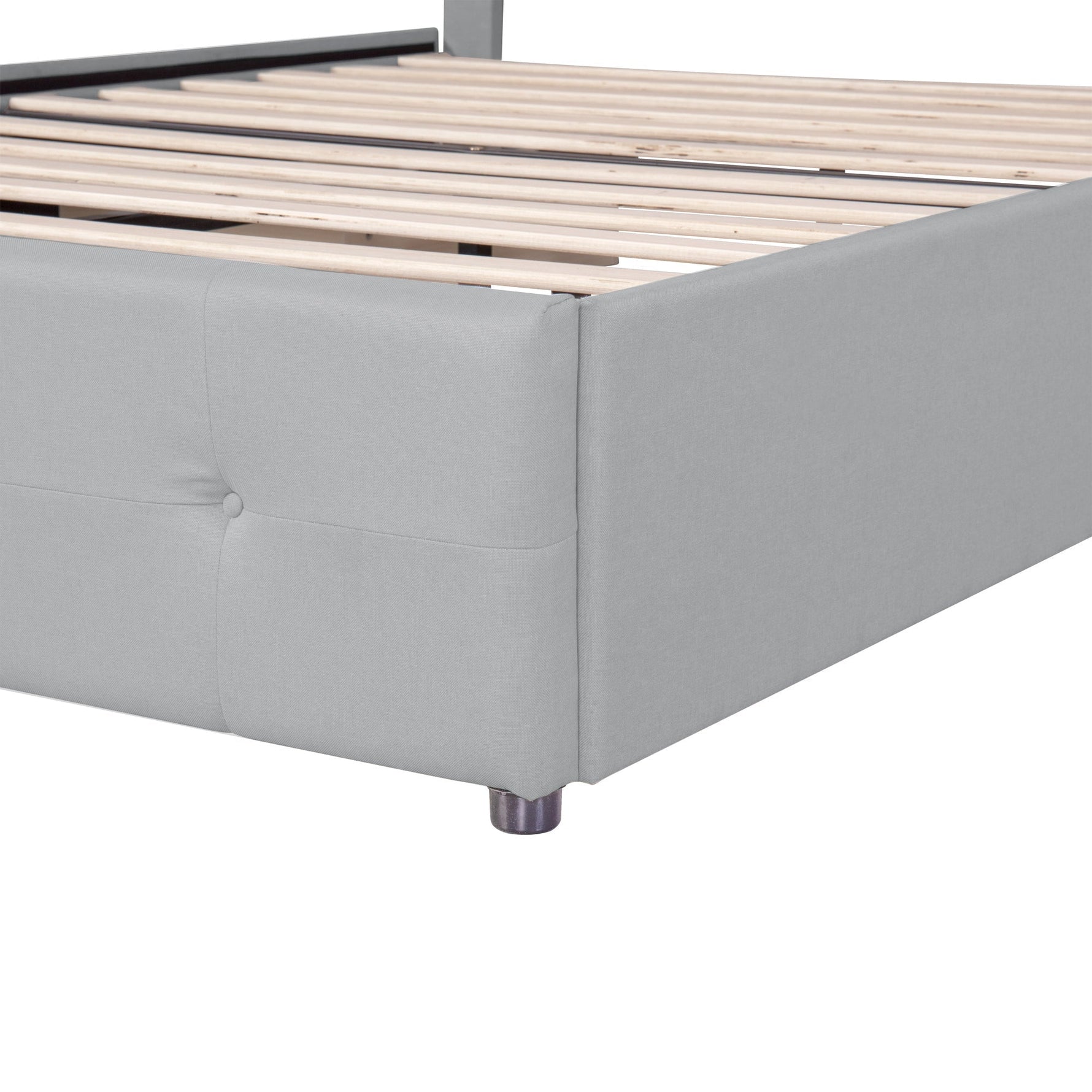 Linen Upholstered Bed with LED Headboard & Storage Drawers, Grey