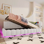 Daybed 90x200cm LED Hydraulic Storage USB White Imitation Fleece