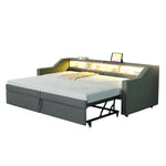 Upholstered Sofa Bed 90/180x200cm Extendable Storage LED USB - Dark Grey