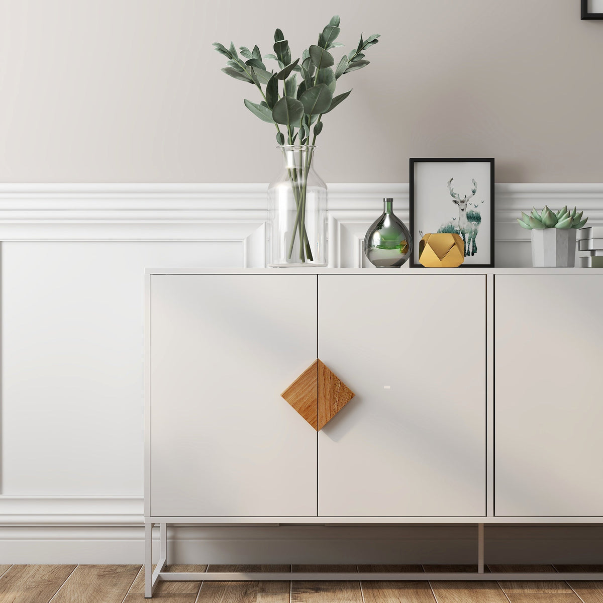 Sideboard, 4 Doors Double Storage Square Handle Design, Solid Wood