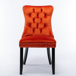 Nikki Collection Dining Chair Tufted Velvet Upholstered Solid Wood Legs 2-Pcs Set Orange