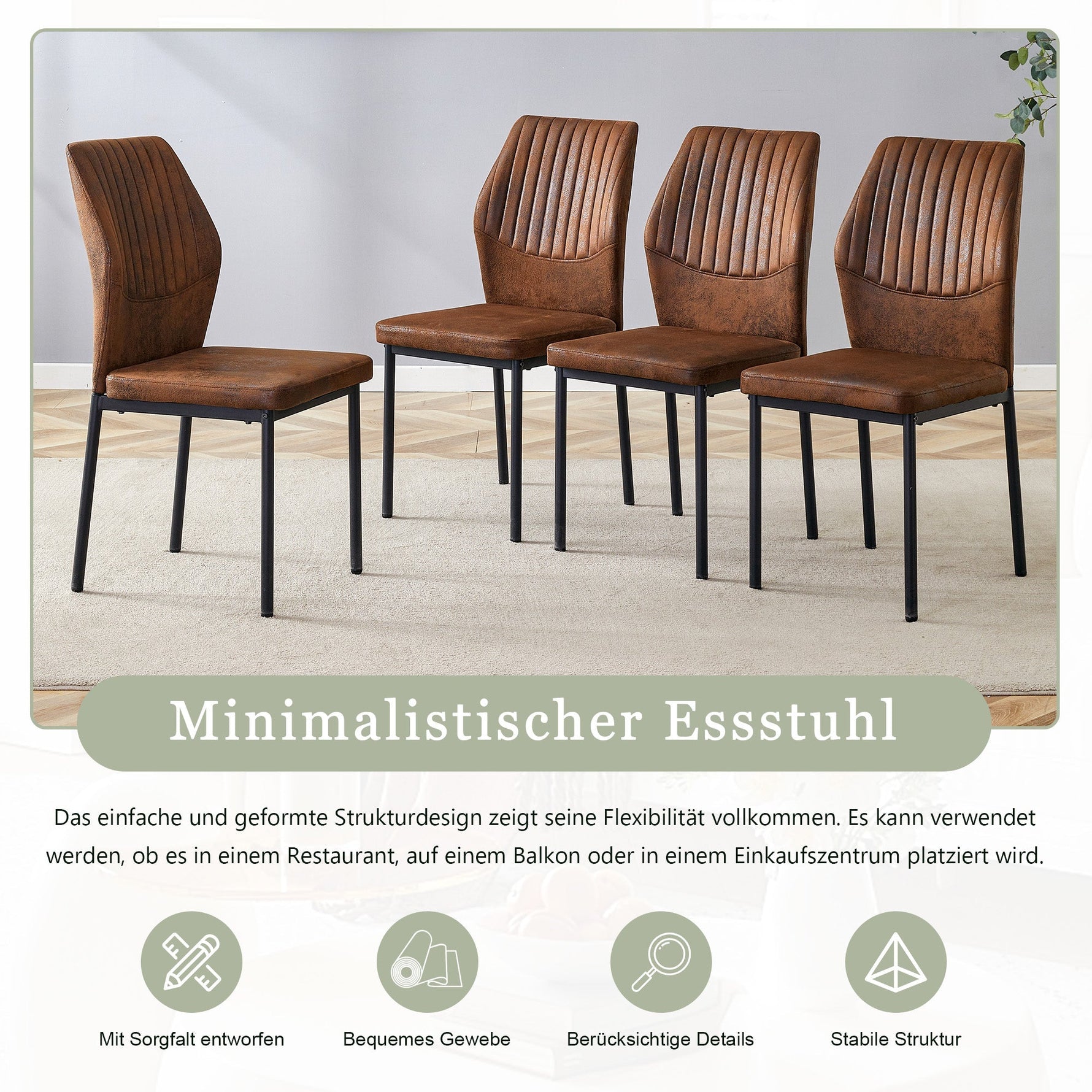 Dining Chairs Set of 4, Lightweight Luxury Style with Tech Fabric and Metal Legs, Brown and Black
