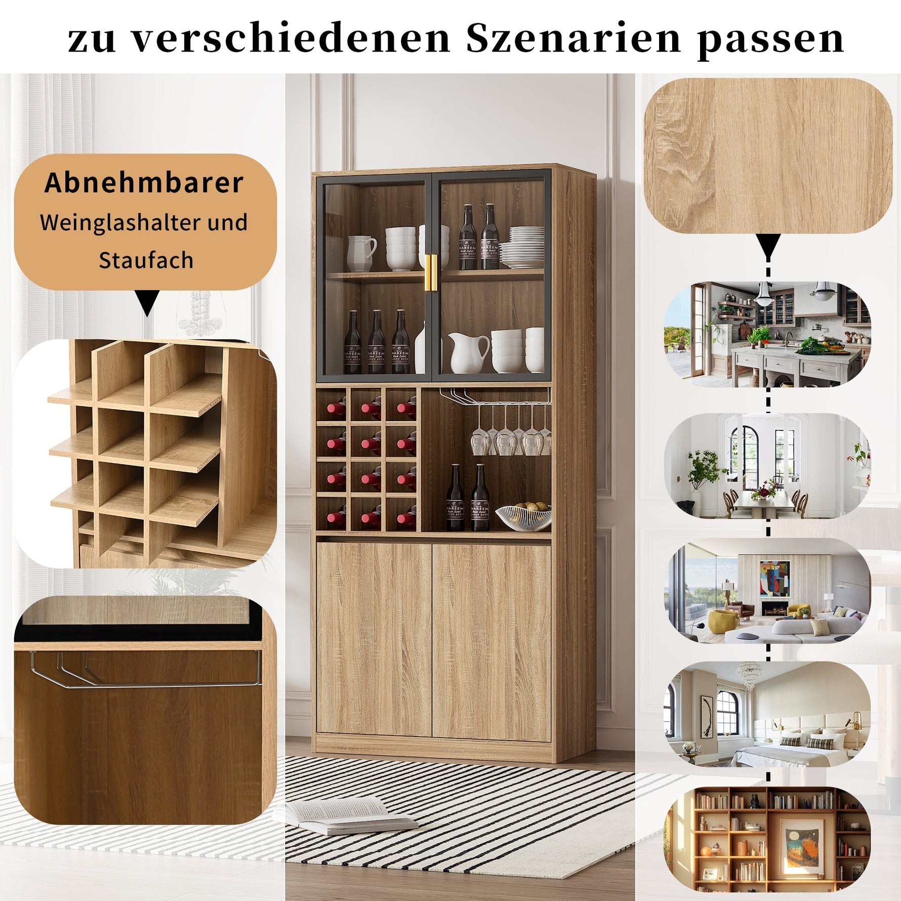 Display Cabinet with Glass Doors, Lighting - 180 cm