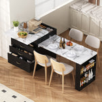 Kitchen Island on Wheels Extendable Table with LED & Power Strips Black