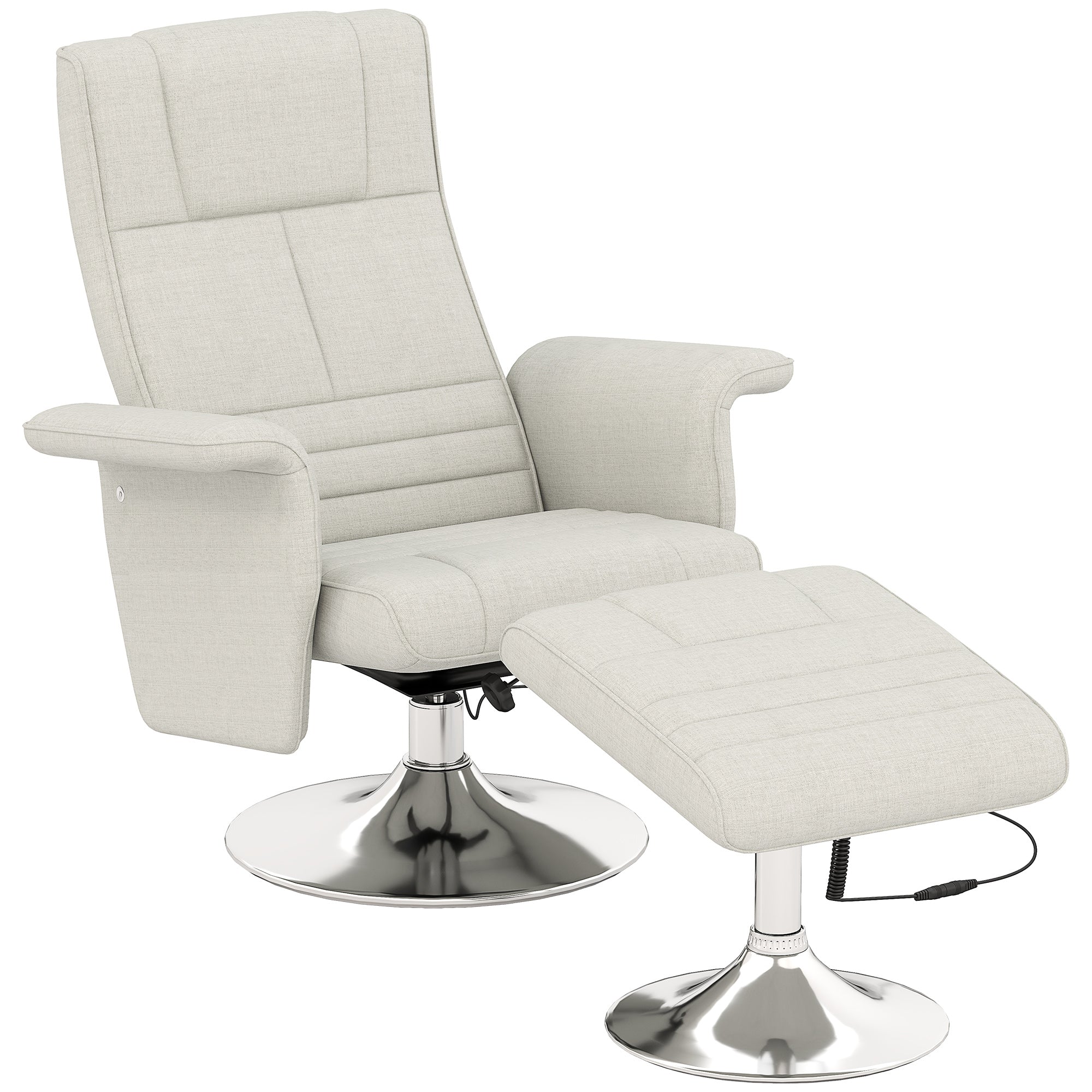 Recliner Chair, Swivel Massage with Footstool, Electric, Linen Look, Steel, Cream White