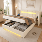 Multifunctional Bed Frame 160x200cm LED Hydraulic Storage Velvet