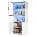 Display Cabinet, Glass Doors LED Lights Bookshelf, White