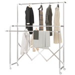 Tower Clothes Drying Rack Foldable 3 Adjustable Rods Wheels - Stainless Steel