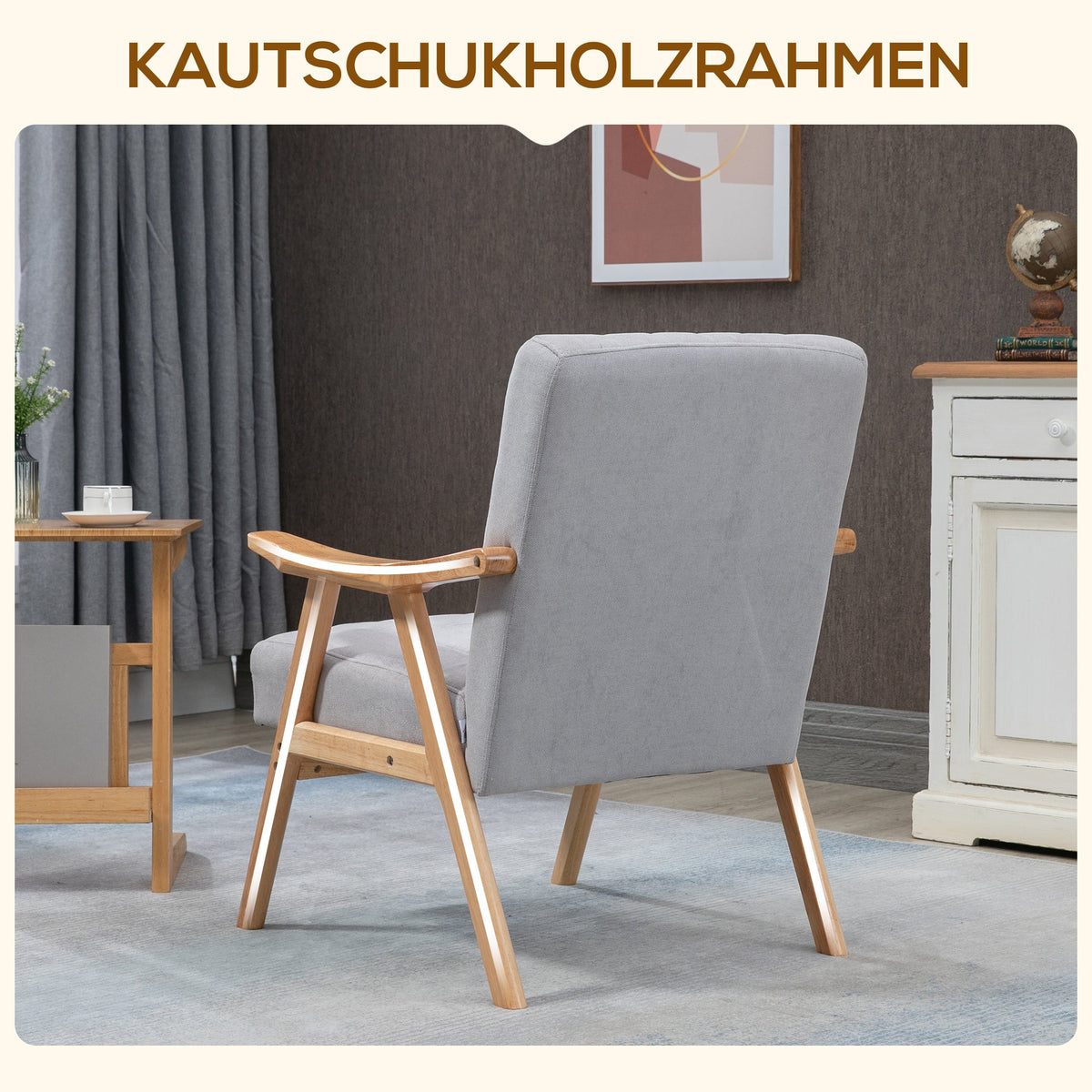 Wing Chair with Armrests, Scandi Design, Light Grey