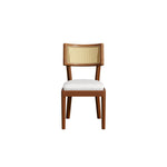 6 Solid Wood Dining Chairs Rattan Backrests Linen - Walnut