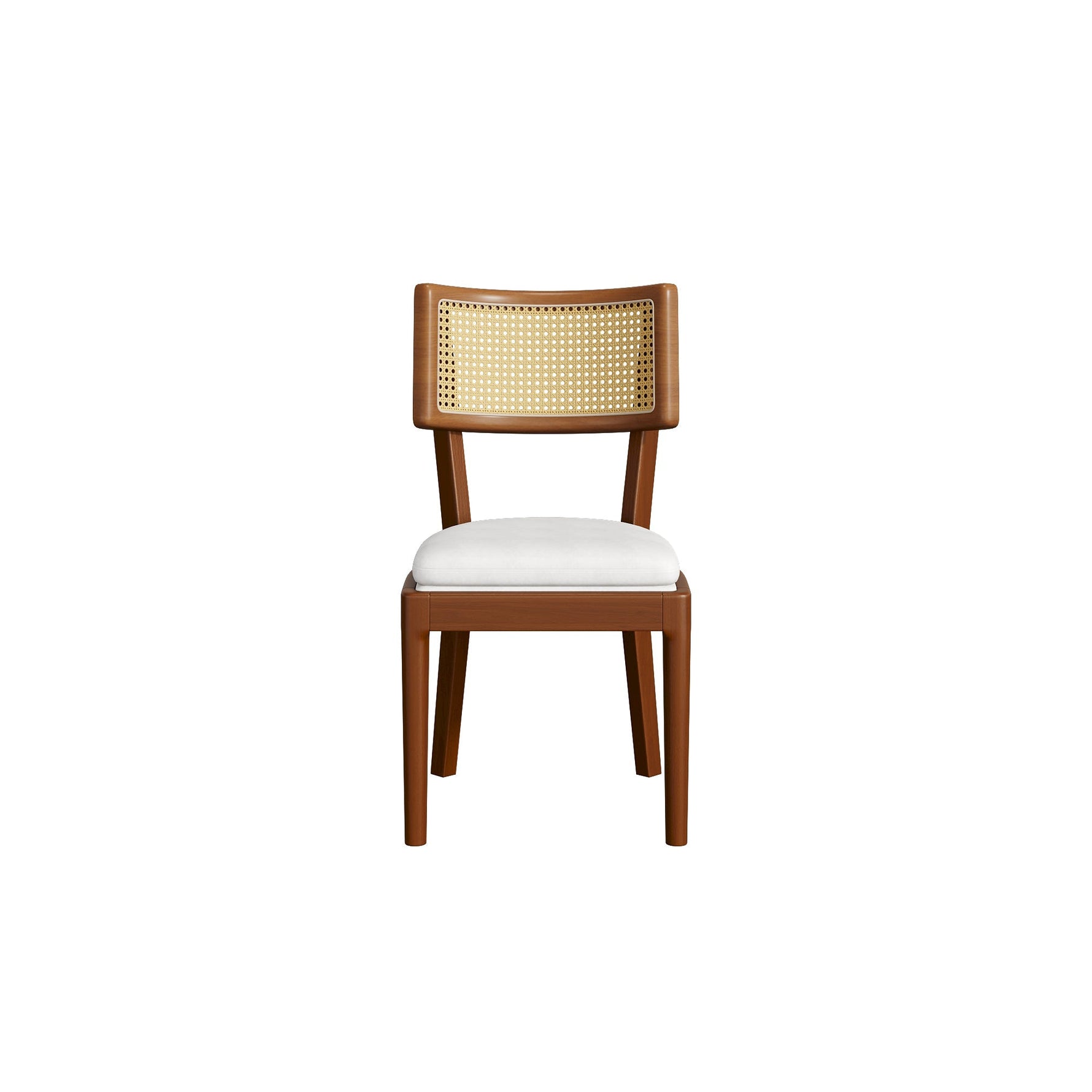 Solid Wood Dining Chairs Set of 2 Rattan Backrests Modern Style Linen Walnut