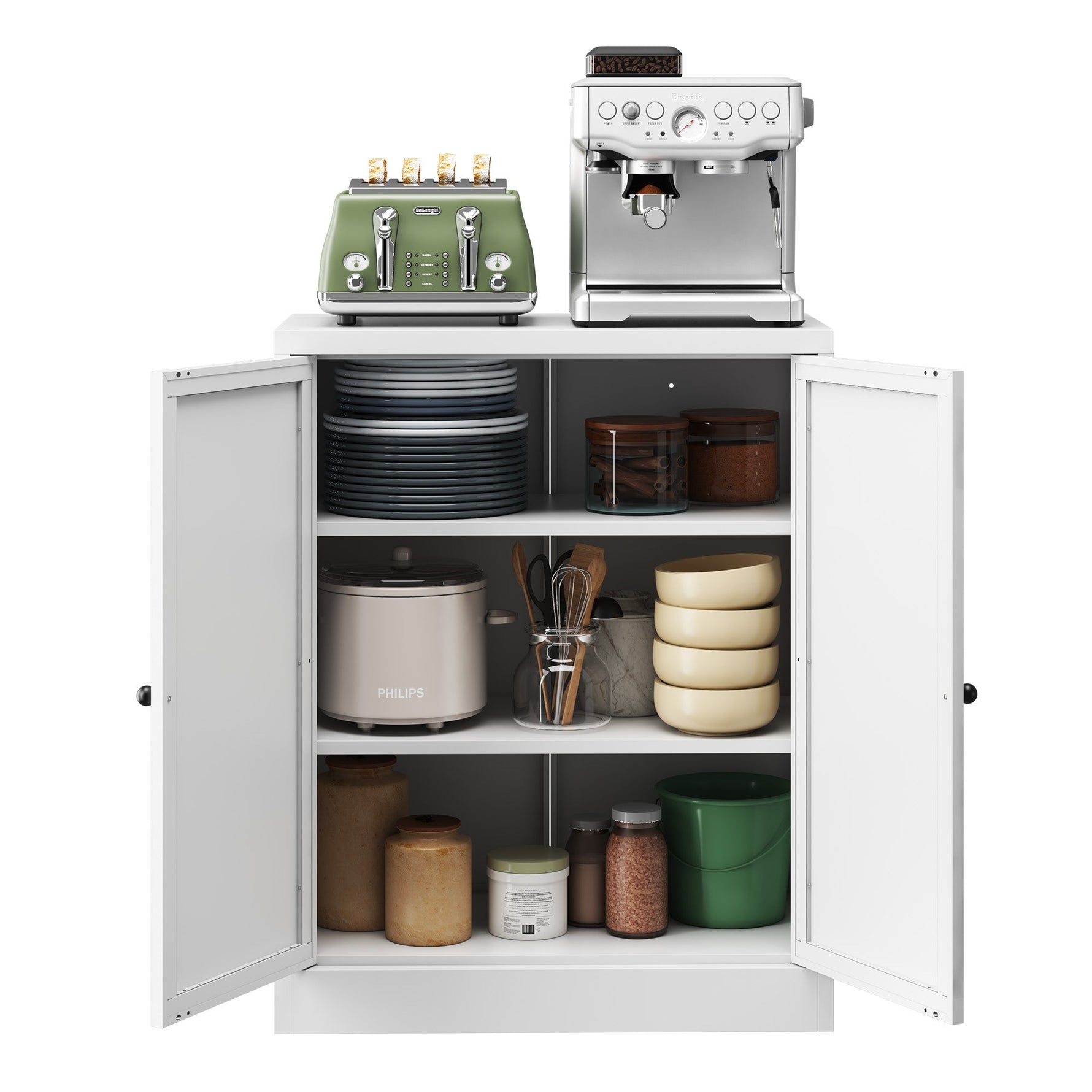 Freestanding Storage Shelf 88cm High, Height-Adjustable Shelves, Metal White