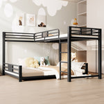 L-shaped Bunk Bed 90x200 over 140x200, Metal, Black