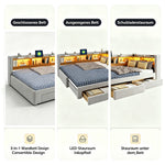 3-in-1 Extendable Sofa Bed 90x200cm with LED & Drawers, Wood