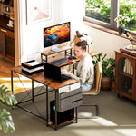L-Shaped Desk with Corner Storage, Monitor Stand, Reversible - Rustic Brown
