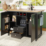 Kitchen Island Trolley 120cm Folding Worktop Wine Rack Adjustable Shelves - White/Black