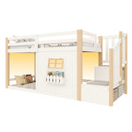 Loft Bed 90x200cm with Window, Storage & LED, Natural White Pine