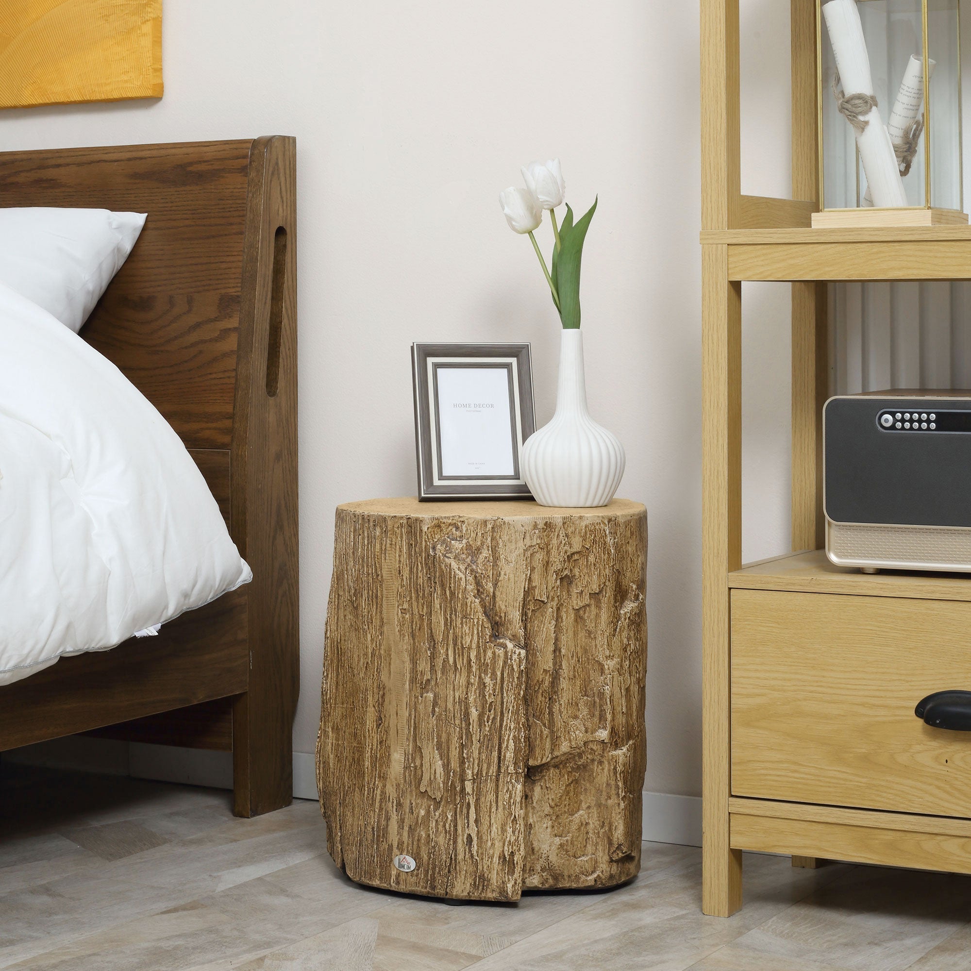 Side Table Tree Stump Look Adjustable Feet Waterproof, 37x37x43 cm