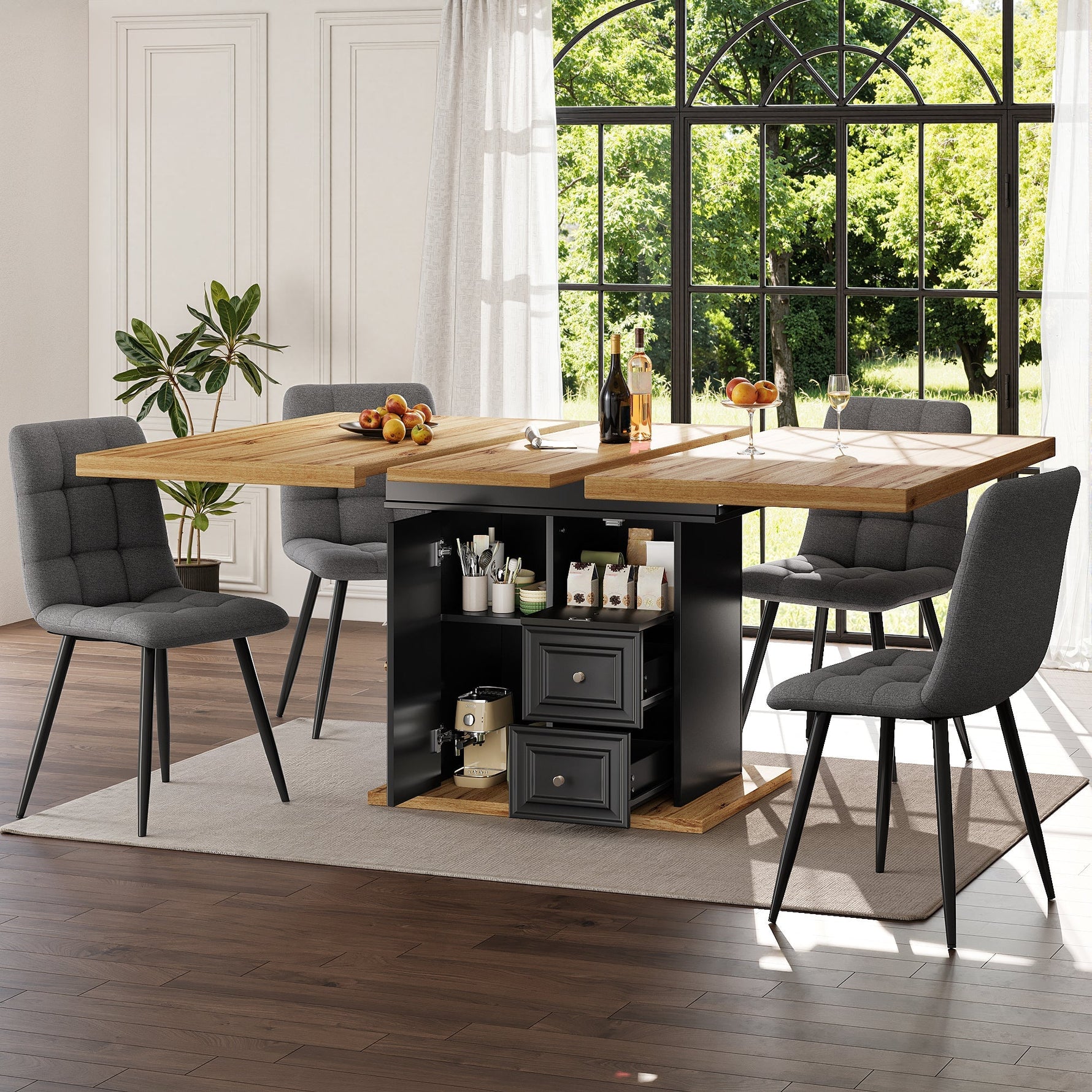 Extendable Dining Table with LED Lighting, 110-140cm, Seats 6, Wood Finish