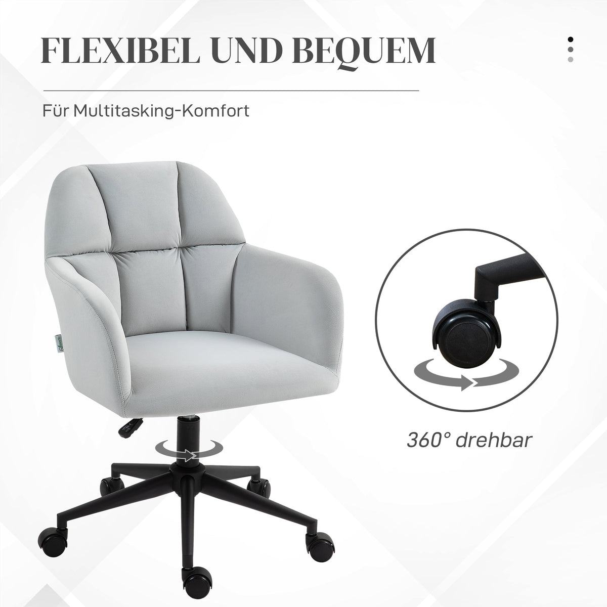 Swivel Chair, Height Adjustable Modern, Armrest, 120 kg, Light Grey Velvet