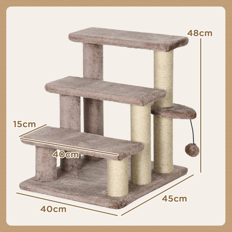 Cat Tree, 3 Steps Play Ball, Brown