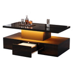 Two-tier Coffee Table 16-Color LED Light High-Gloss Storage Black