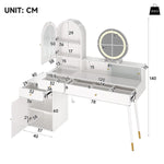 Vanity Table with LED Mirror & USB Ports, L-Shape Design, White
