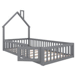 House Bed 90x200 cm Children Bed Slatted Base Pine Wood Grey