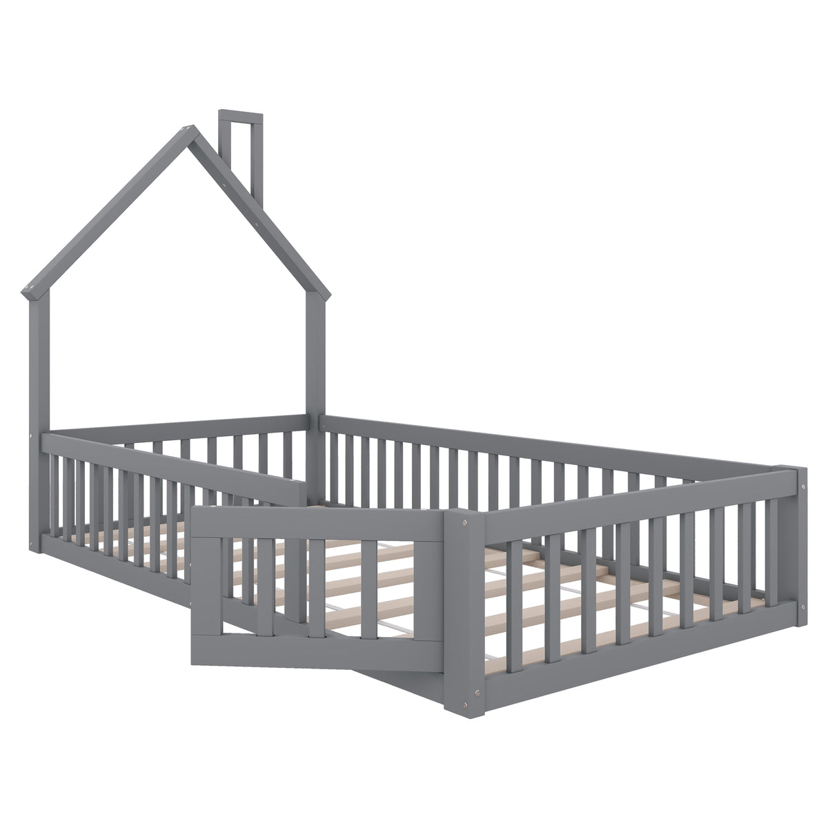 House Bed 90x200 cm Children Bed Slatted Base Pine Wood Grey