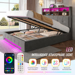 Storage Bed 160x200 with LED & USB Headboard, Velvet