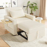 Multifunctional Foldable Sofa Bed 1-Seater Recliner USB Charging Space-Saving Corduroy Fabric Beige