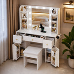LED Vanity Table with Mirror & Storage Drawers, White