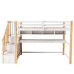 Children's Loft Bed, Large Desk & Shelves, Environmentally Friendly, Natural & White