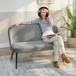 2-seater Sofa Upholstered Modern Metal/Wood Frame, Velvety Fabric Grey