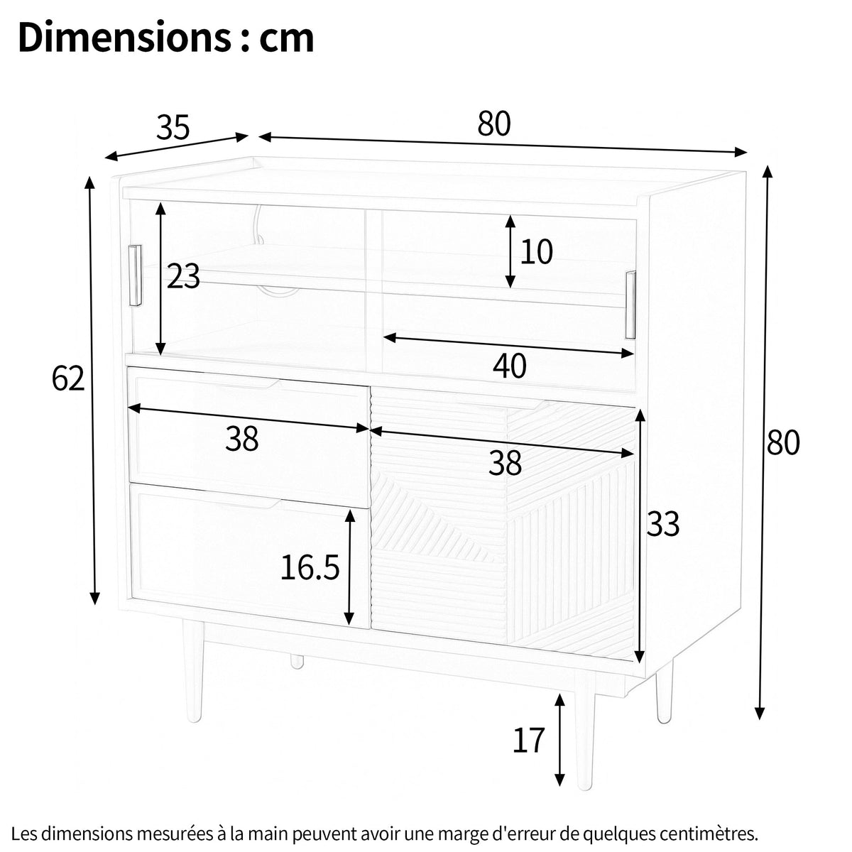 Sideboard 80cm Wide Light Strip Glass Door