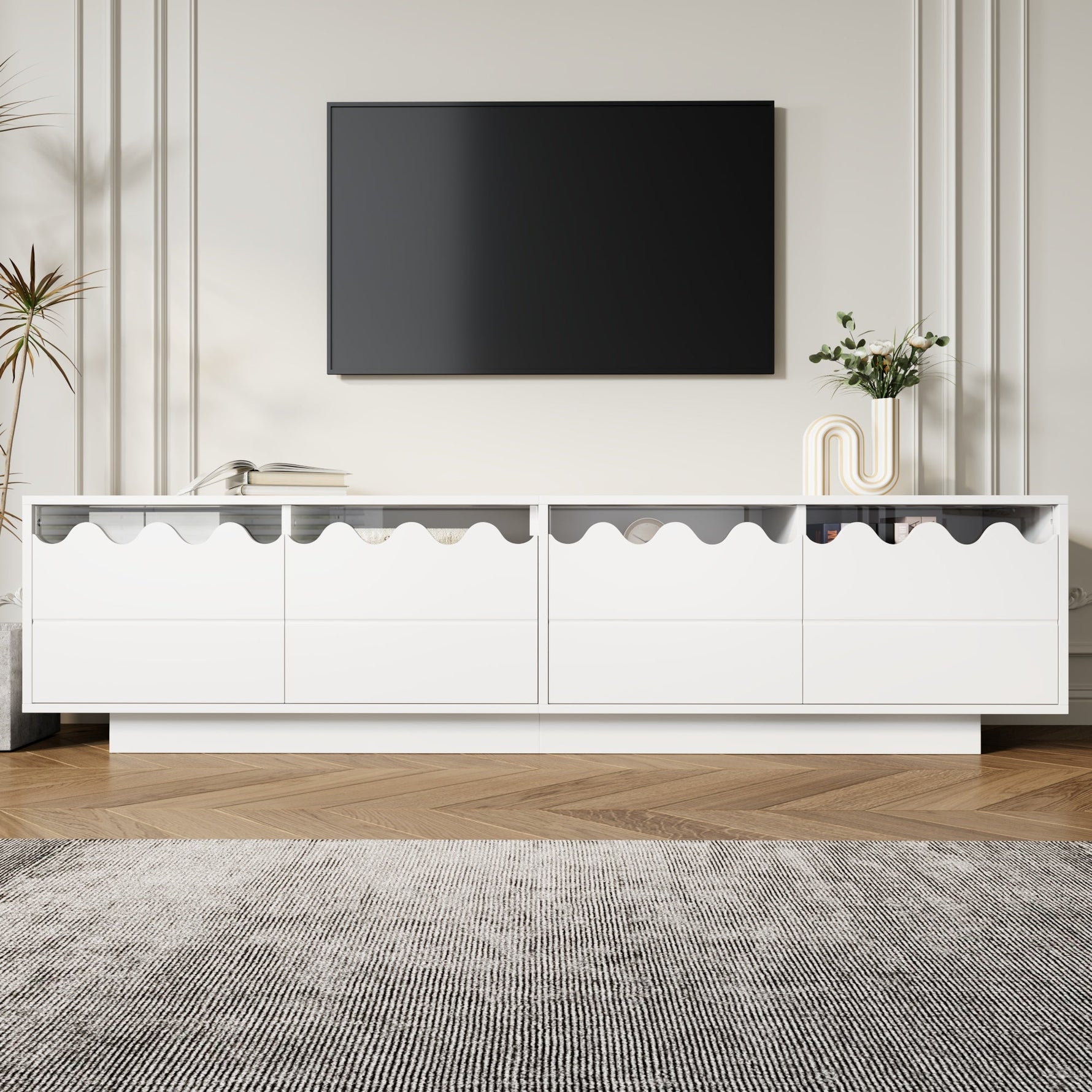 Modern TV Cabinet 4 Doors Wave Design 170x40x45cm