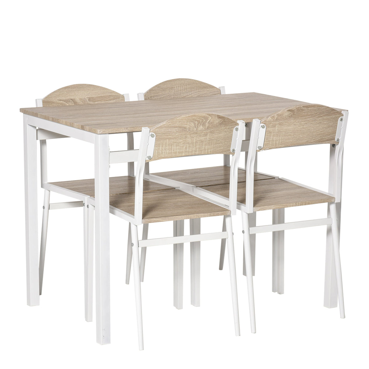 Dining Set 5-Piece Table & 4 Chairs Wood Grain MDF/Metal Grey/White