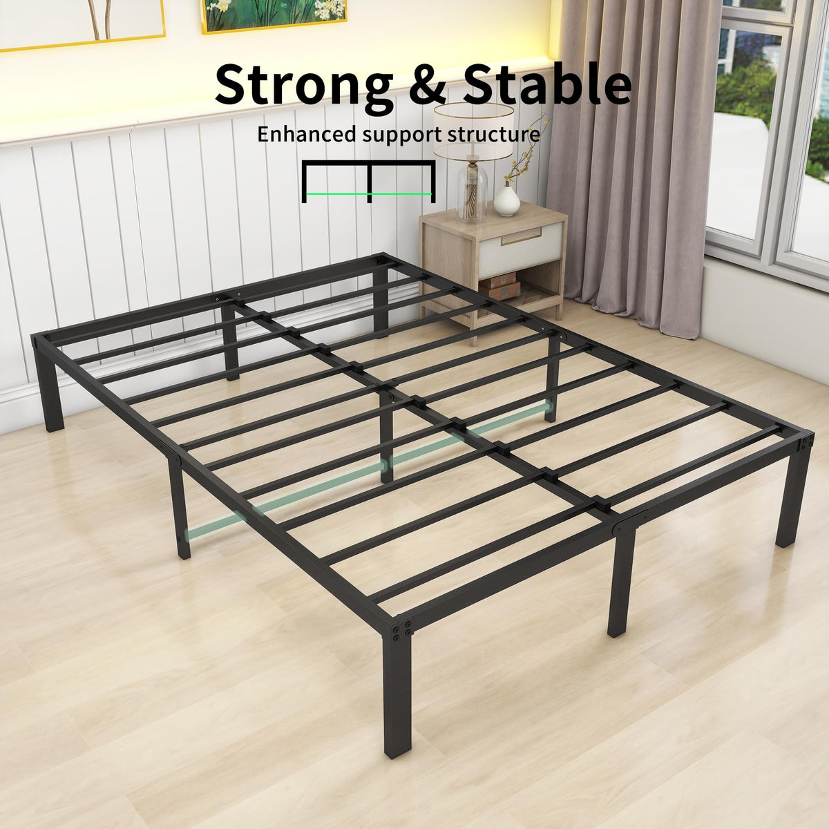 Metal Bed Frame 140x200 cm - Sturdy Platform Bed, Metal