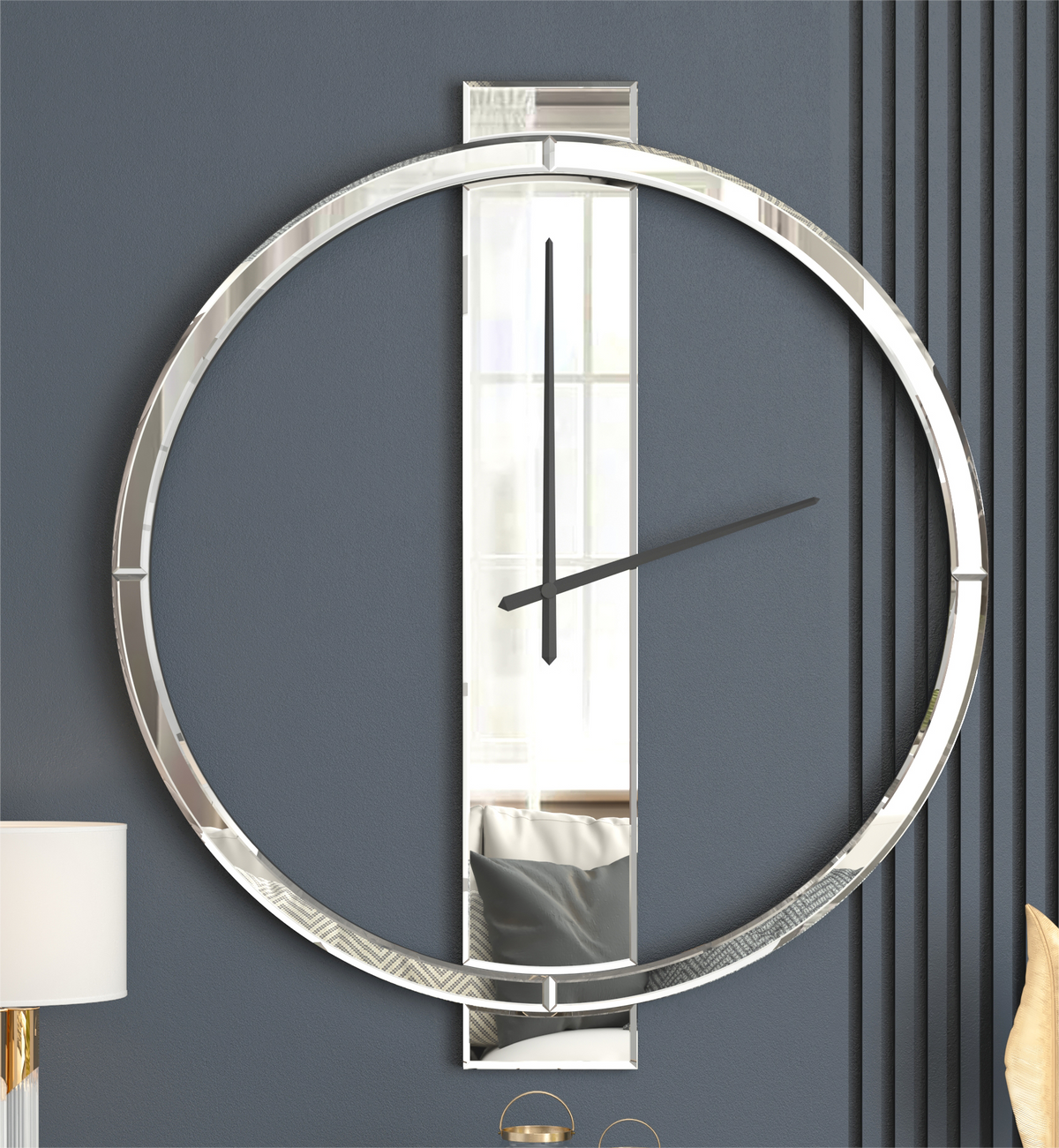 Modern Wall Clock Large Decorative 23" Mirror Glass Finish