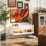 Wall-Mounted TV Cabinet, LED Lighting, Open Shelves, High-Gloss White