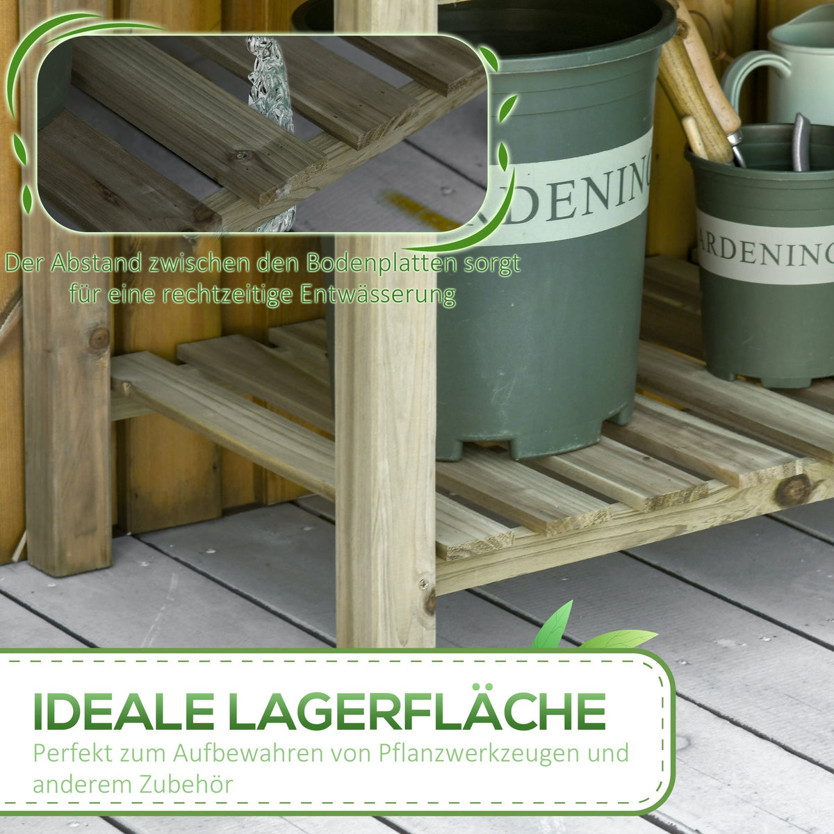 Raised Bed with Shelf & Drainage, Wooden, Green